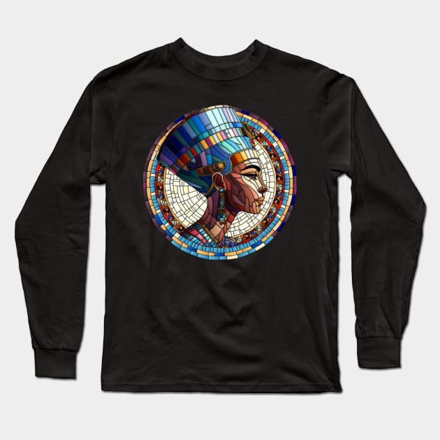 Egyptian Nefertiti -Mosaic Art Long Sleeve T-Shirt by Nartissima